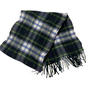 Highland Tweeds Lambswool Plaid Scarf From Scotland 10" x 56" Blue Green White